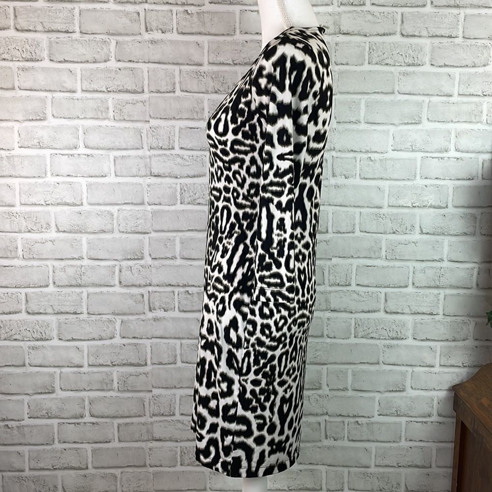 Size P Calvin Klein Cheetah Dress 3/4 Sleeve Gold Circles at Neckline Fall Dress - Picture 3 of 8